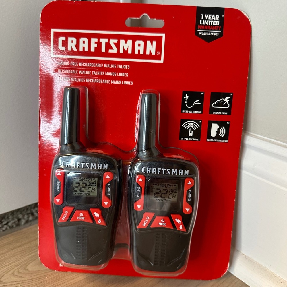 Craftsman Rechargeable Walkie Talkies 25 Mile Range 22 Channel 2 Pack new